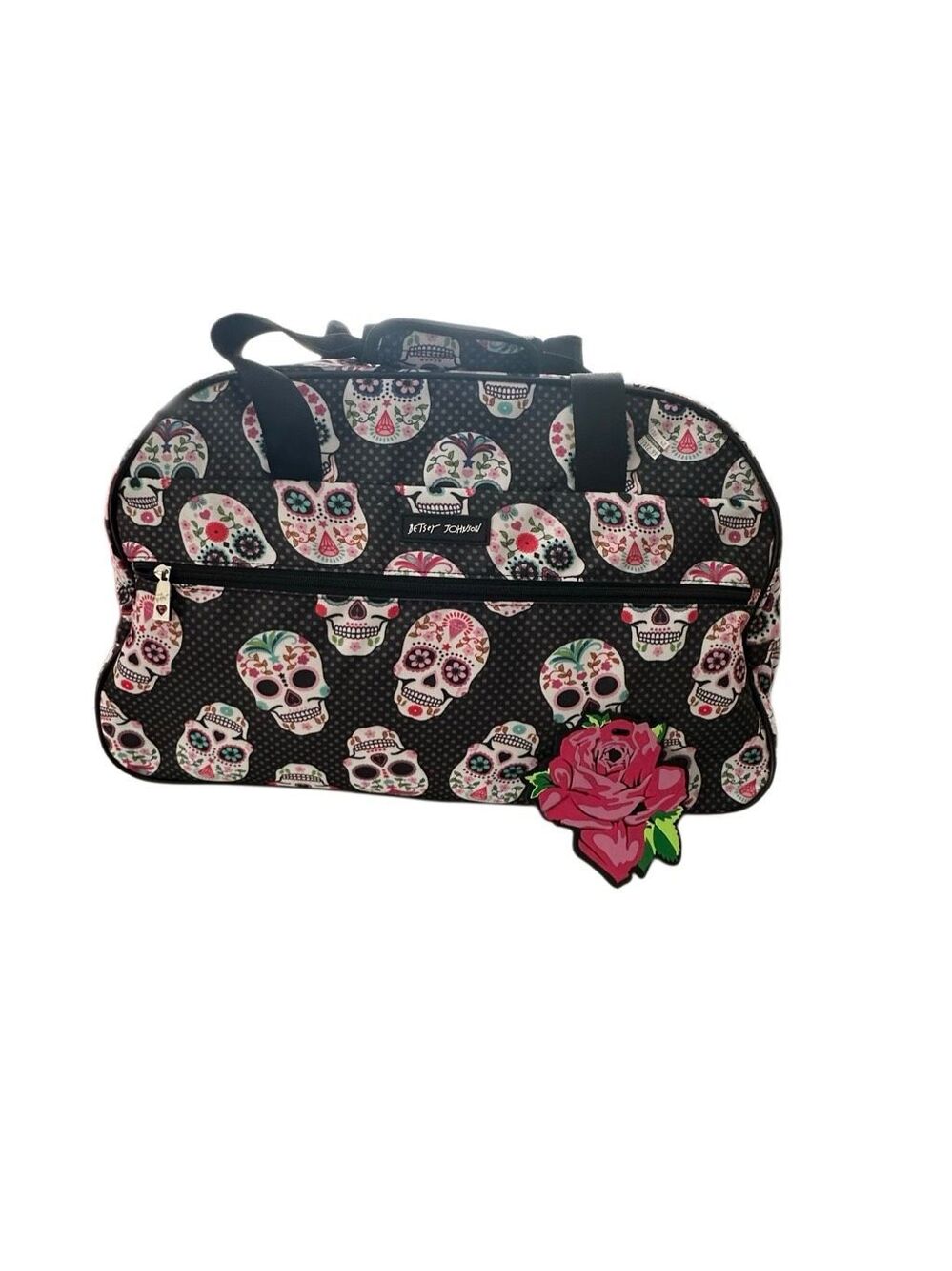 Betsey Johnson Multicolor Skull Party Carry-On Softside Rolling Duffel Bag